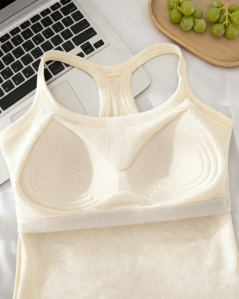 Tanktop Eingebauter Bh Gerippt Einfarbig
