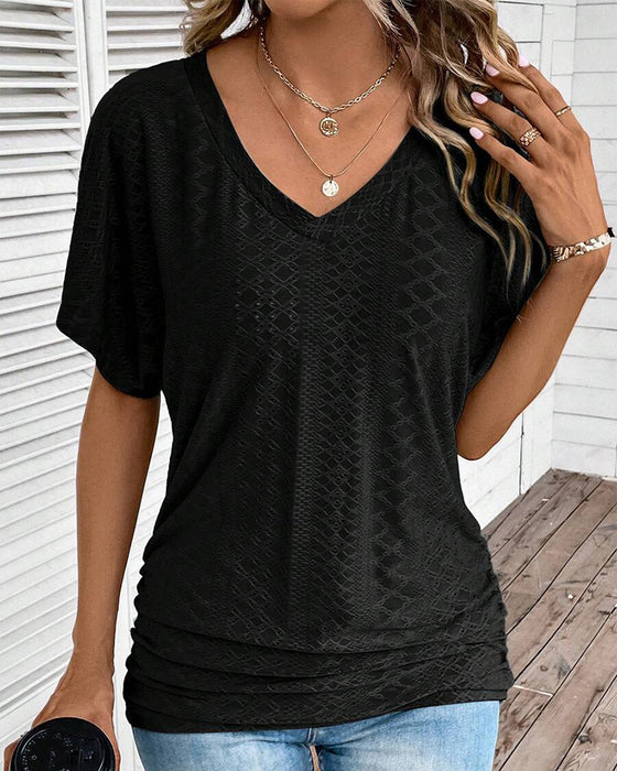 T-Shirt V-Ausschnitt Einfarbig Casual