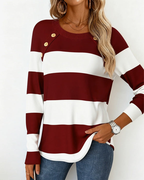 Top Casual Rundhals Gestreift Langarm