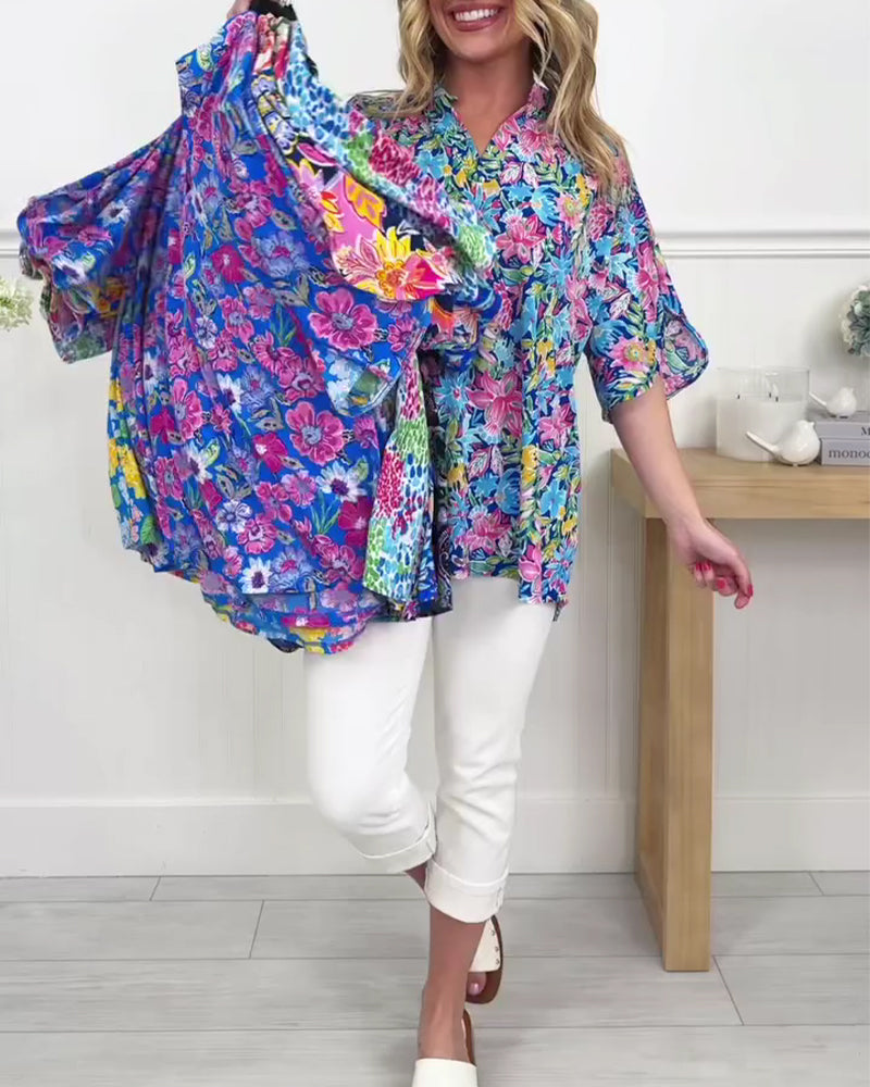 Top Tropisch floral Kurzarm