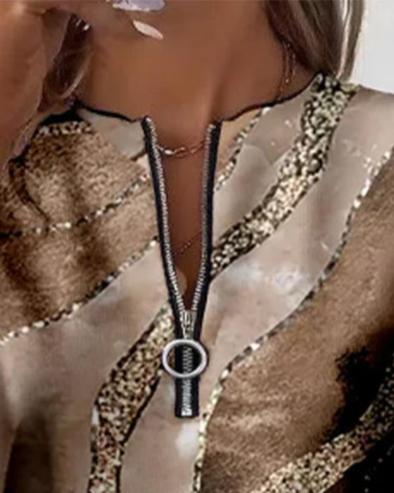 Sweatshirt Mit Halbem Reißverschluss Und Vintage-Print