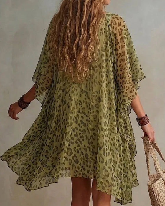 Kleid Unregelmäßig V-Ausschnitt Leopard