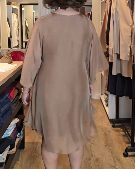 Kleid Rundhals Locker Fließend Midi