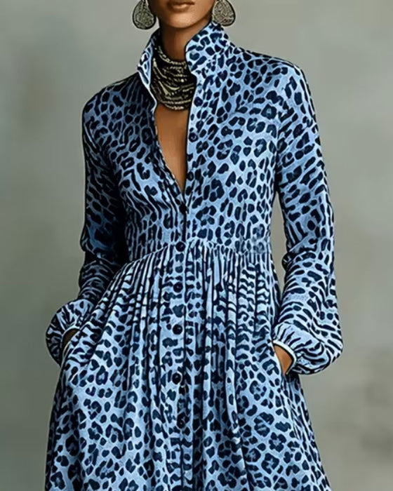 Hemdkleid Leopard Revers Lang