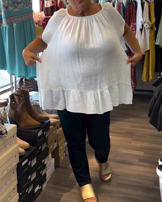 Bluse Rundhals Gerafft Locker Uni