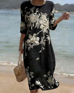 Kleid Rundhals Kurzarm Lässig Druck