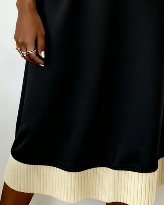 Kleid langärmlig V-Ausschnitt Kontrast Strick