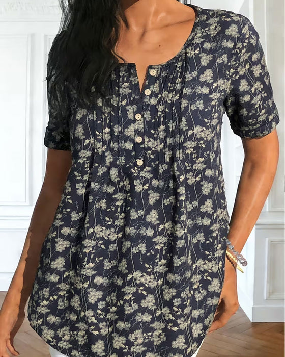 Bluse Vintage Gerafft Blumen