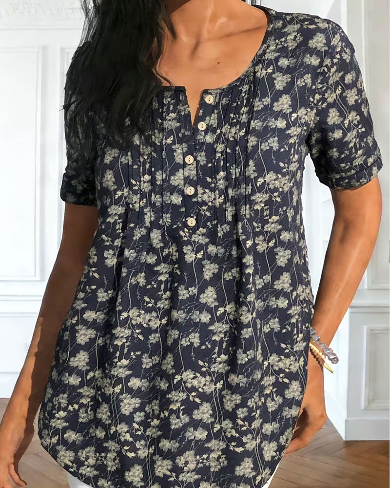 Bluse Vintage Gerafft Blumen