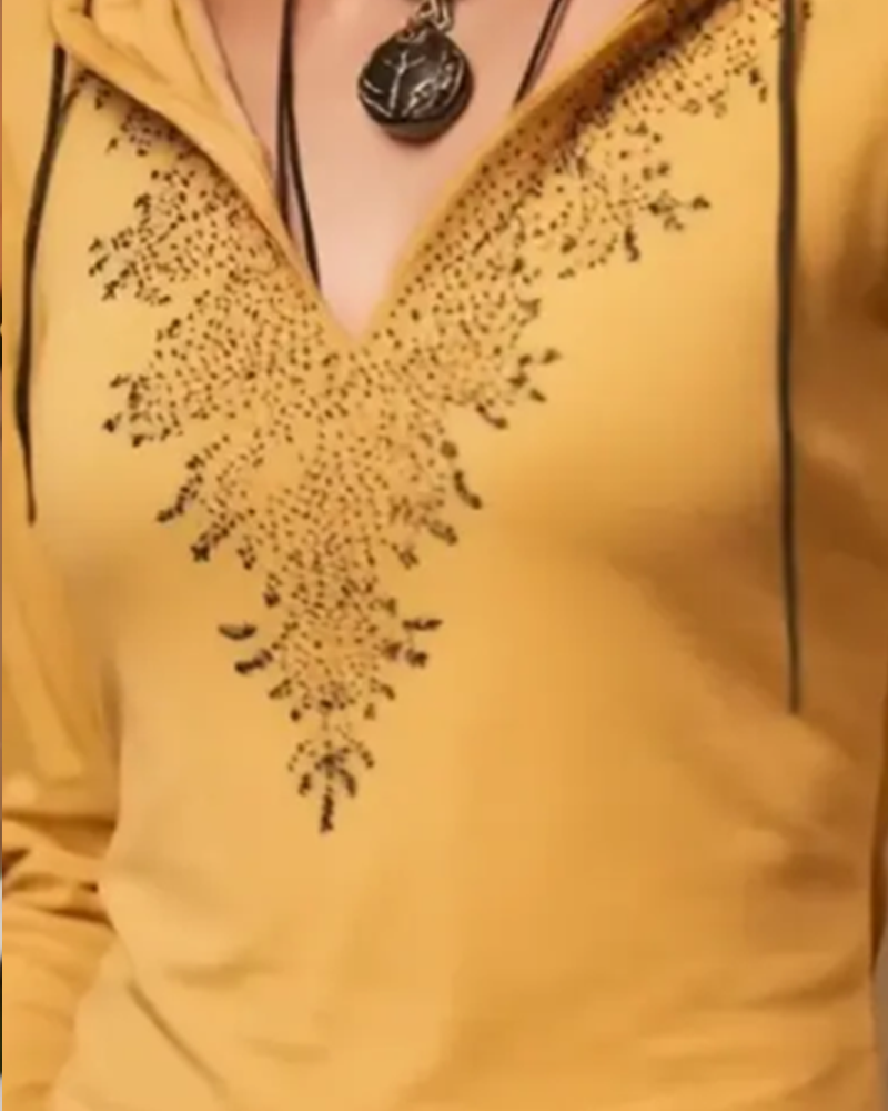 Top Mit Kapuze Freizeit Langarm Bedruckt