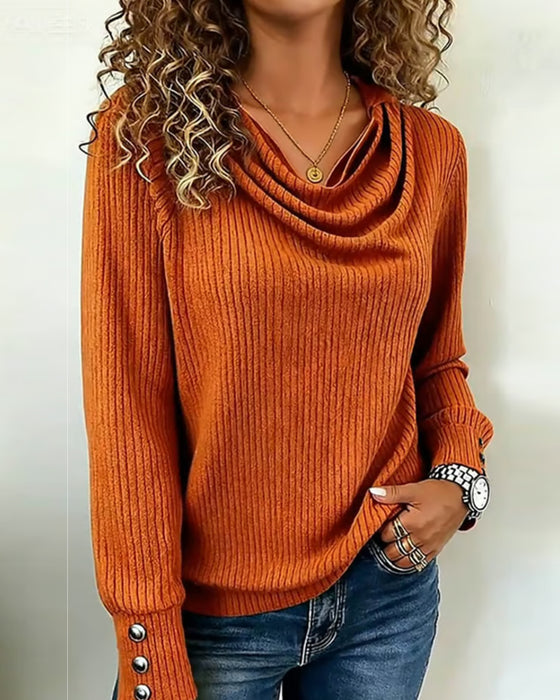 T-Shirt einfarbig drapierter Hals gestrickt
