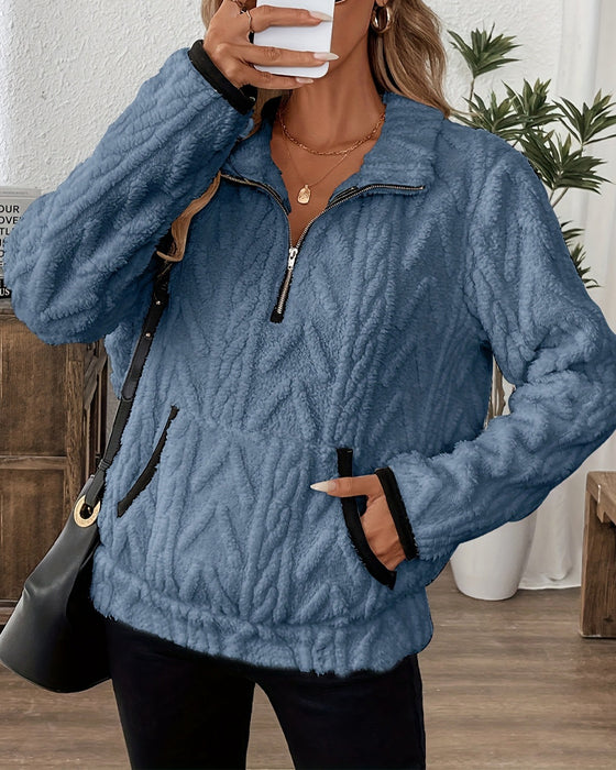 Sweatshirt mit Revers Frontreißer Flauschig