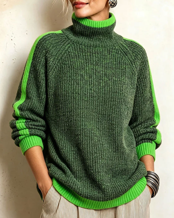 Pullover Turtleneck Kontrast Raglan Ärmel
