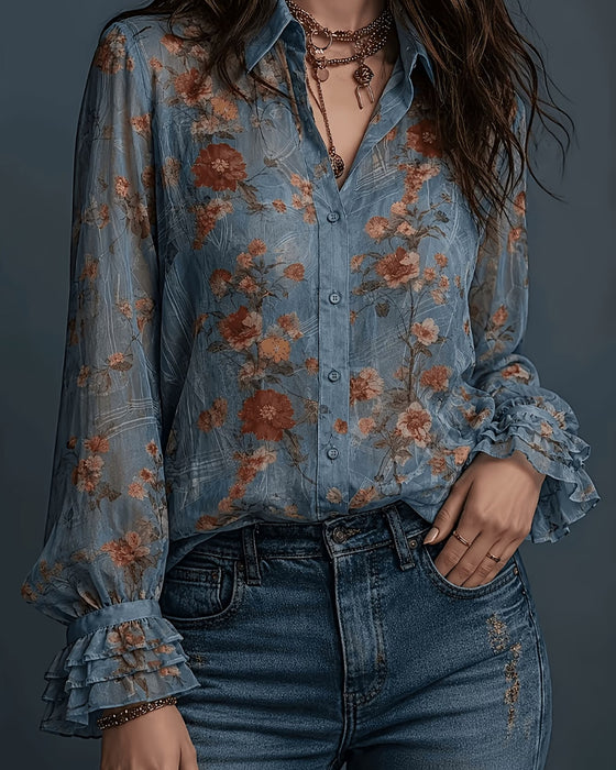 Bluse Blumen Rüsche Revers