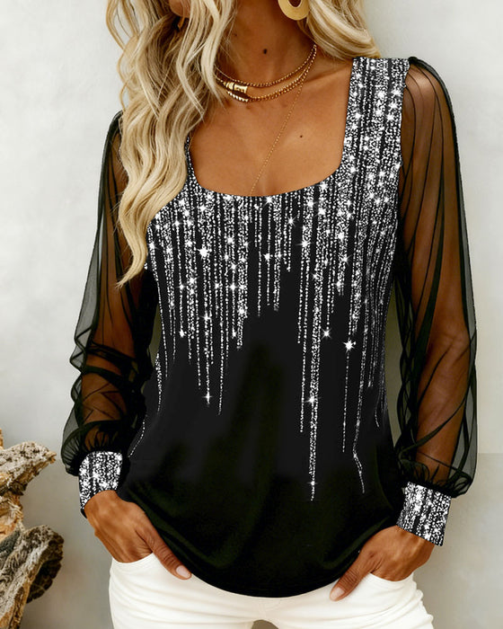 Modisches langärmliges Top mit Patchwork-Details