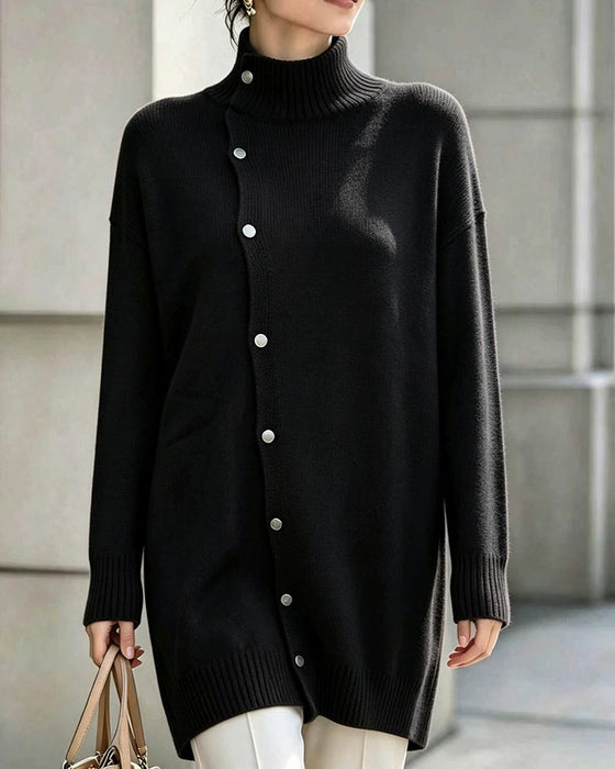 Strickjacke Turtleneck Einreihig Geknöpft