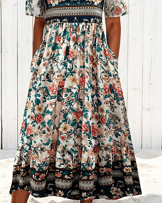Kleid Vintage Blumig Tailliert Midi