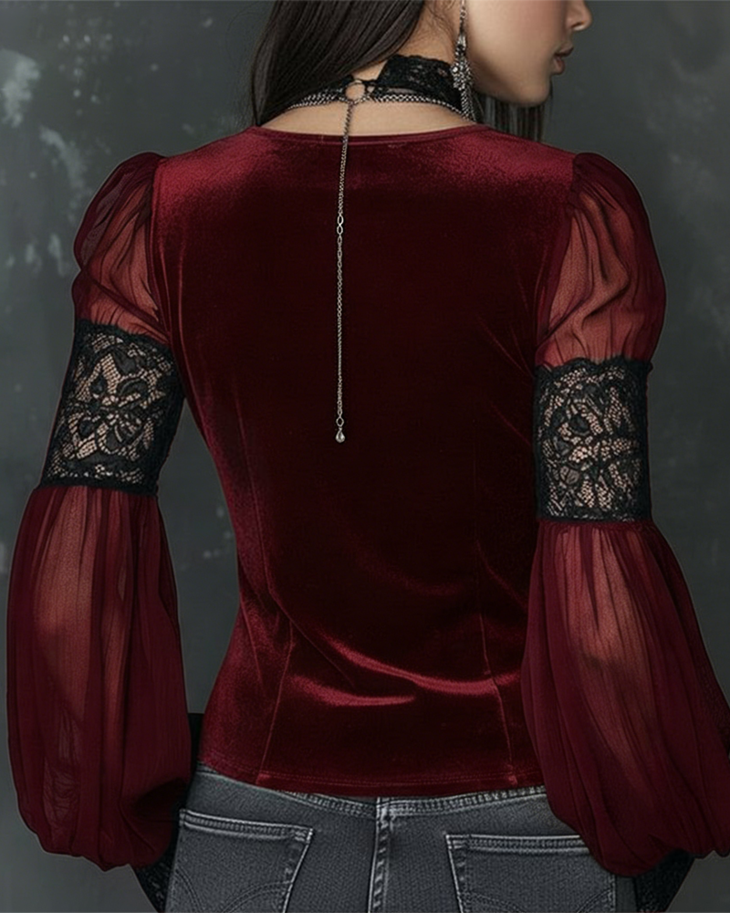 Bluse Knöpfloser V-Ausschnitt Puffärmel