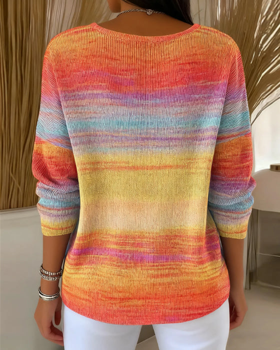 V-Ausschnitt-Pullover Mit Regenbogenstreifen