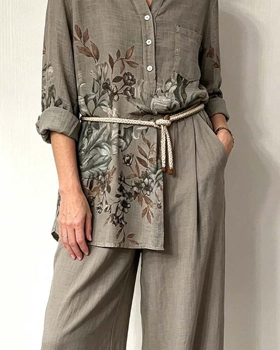 Set Aquarell Blumenprint Weites Bein Hose