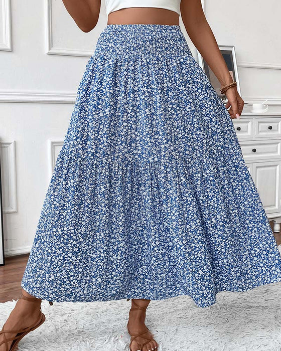 Rock Lagert Kleiner Blumenprint A-Linie Lang