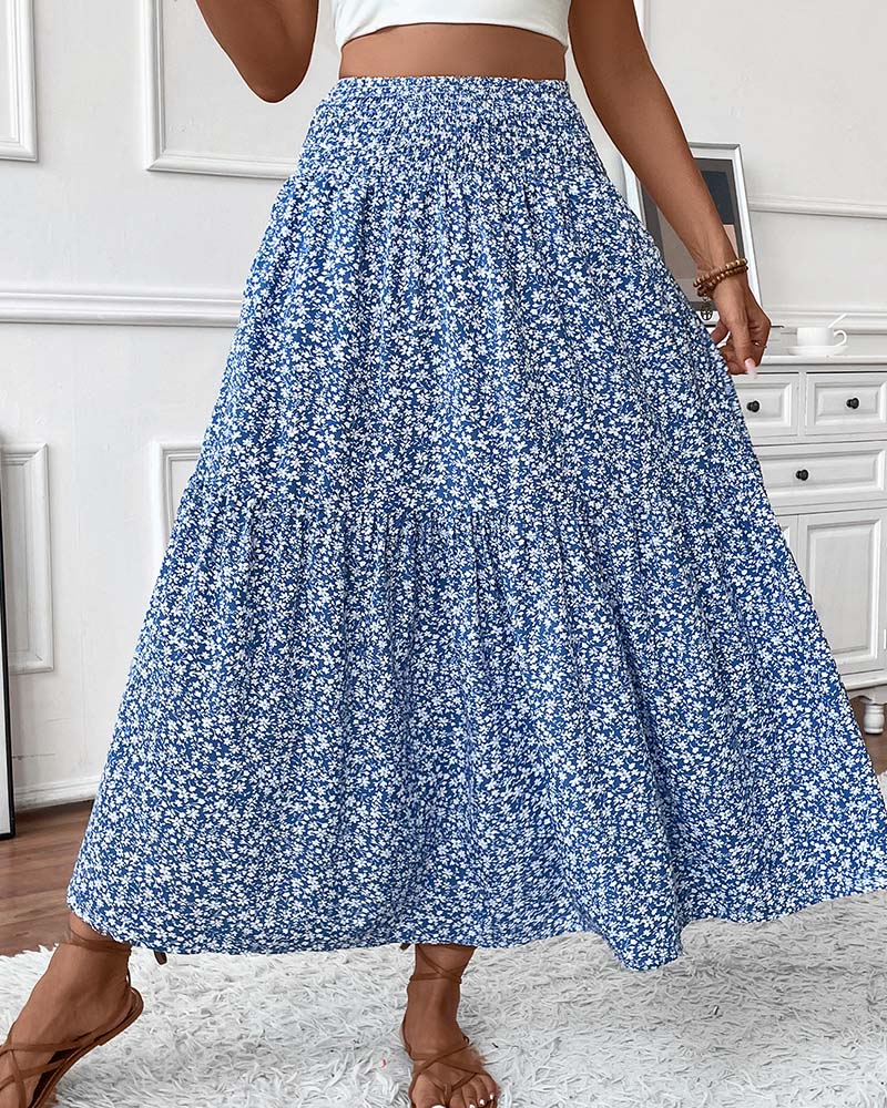 Rock Lagert Kleiner Blumenprint A-Linie Lang