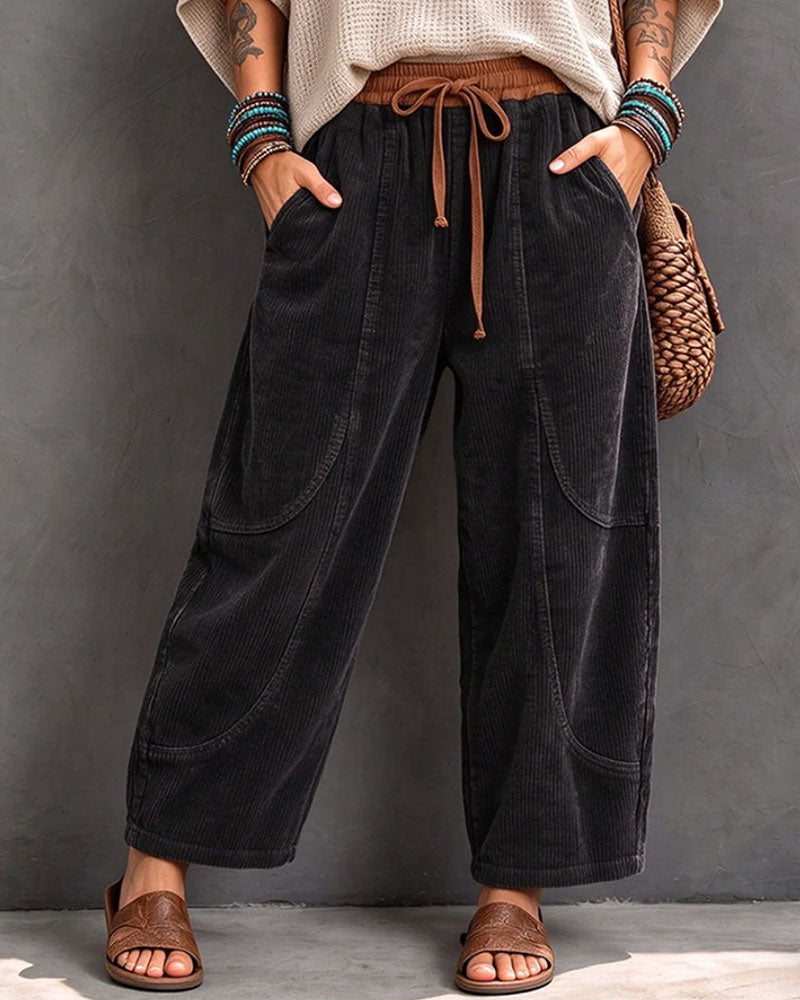 Hose Gummizug Taille Farbblock Cropped Weites Bein
