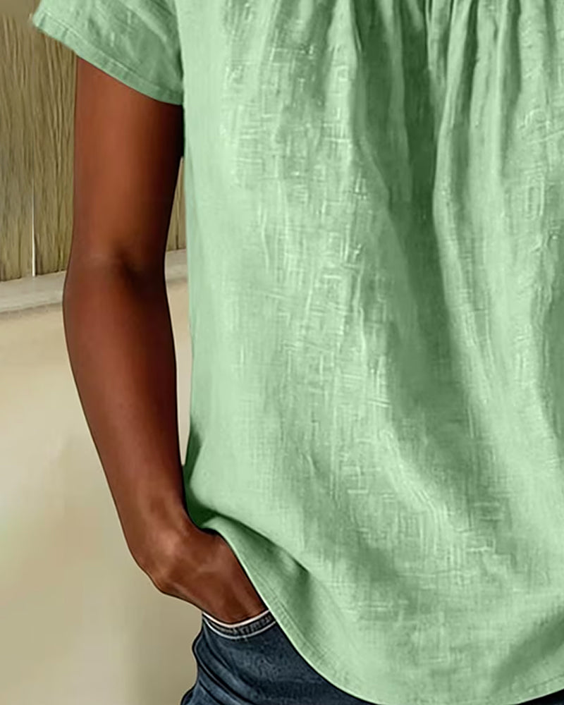 Bluse Quadratischer Ausschnitt Gerafft Kurzarm