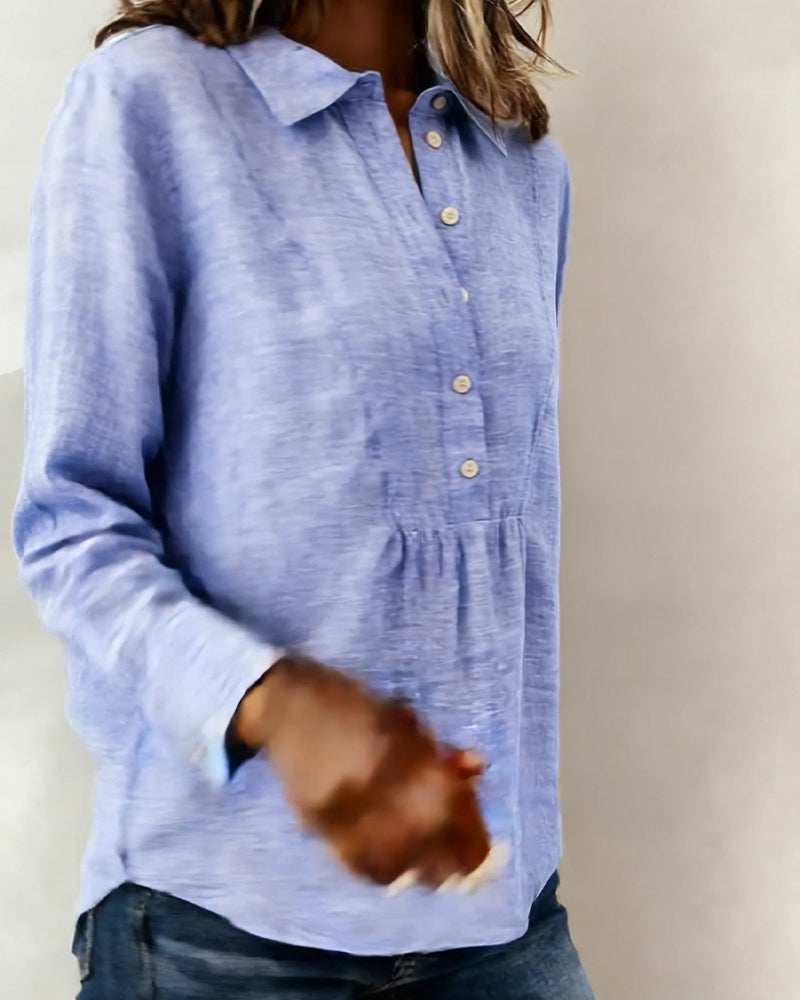 Bluse Geknöpft Revers Baumwolle Leinen