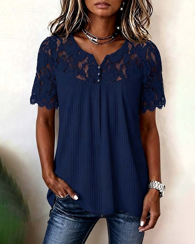 Bluse Spitze Patchwork Kurzarm
