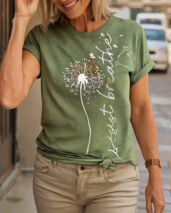 T - Shirt Mit Dandelion Druck Kurzarm