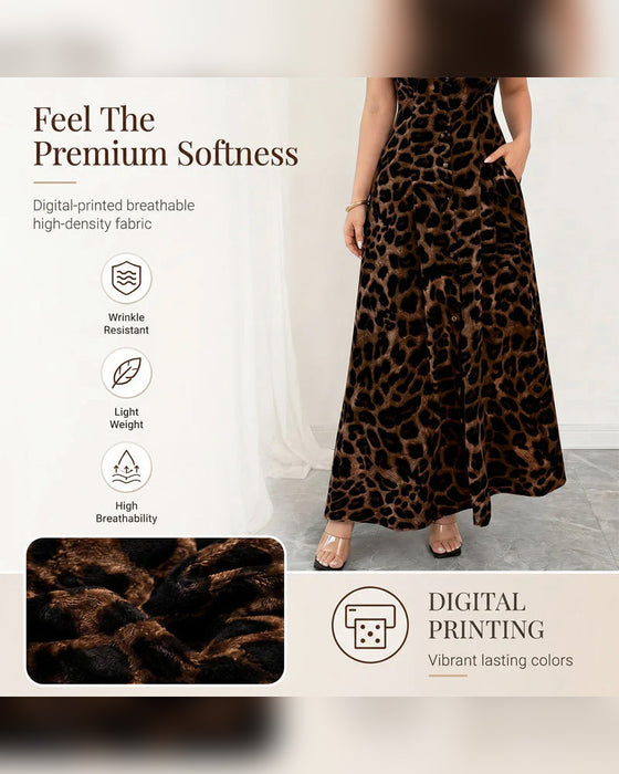 Kleid Lässig Leopardenmuster Maxi