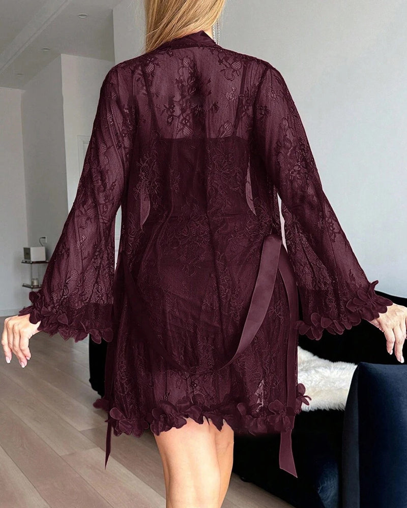 Kleid Spitze Cover-Up Spaghettiträger Spitzenbesatz Pyjama