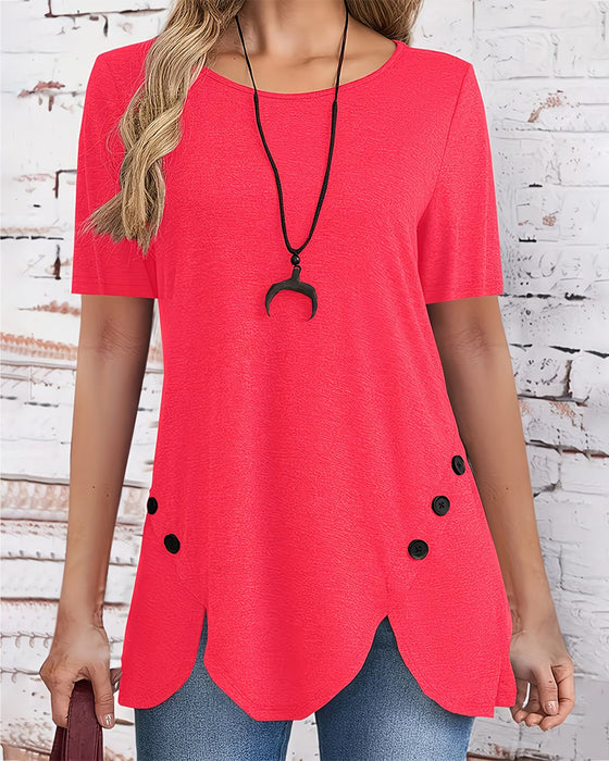 T-Shirt Knopf Dekor Blütenblatt Saum