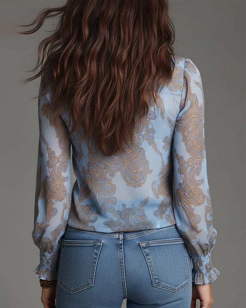 Bluse Halb-Reißverschluss Rüsche Retro