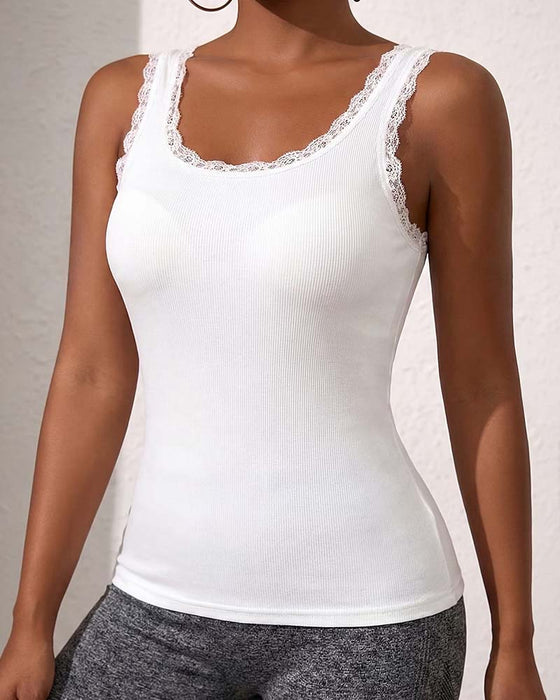 Tank Top Gepolstert Spitze Besatz