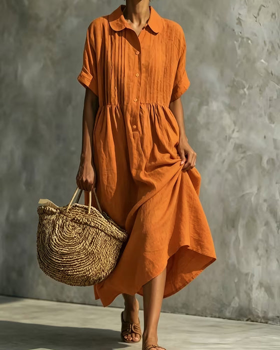 Kleid Peter Pan Kragen Gerafft Einfarbig