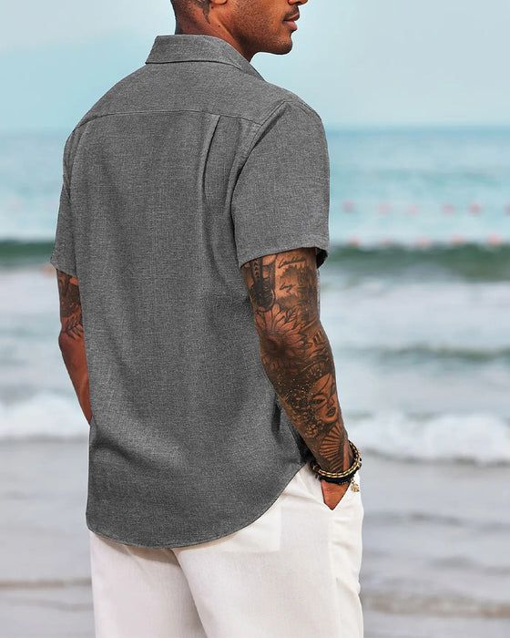 Hemd Herren Leinen Kurzarm Knopfleiste Hemd, Casual Sommer Strandkleid