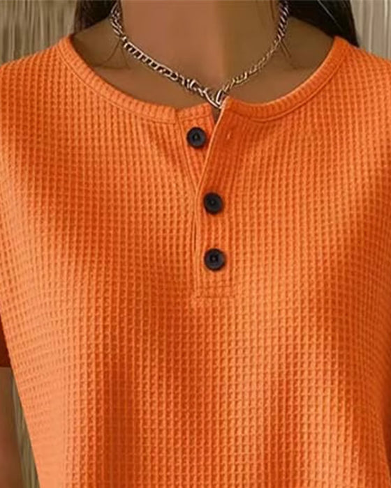 T-shirt Knopfleiste V-Ausschnitt Leger