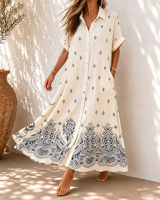 Kleid Hemdkragen Bedruckter Knopfleiste