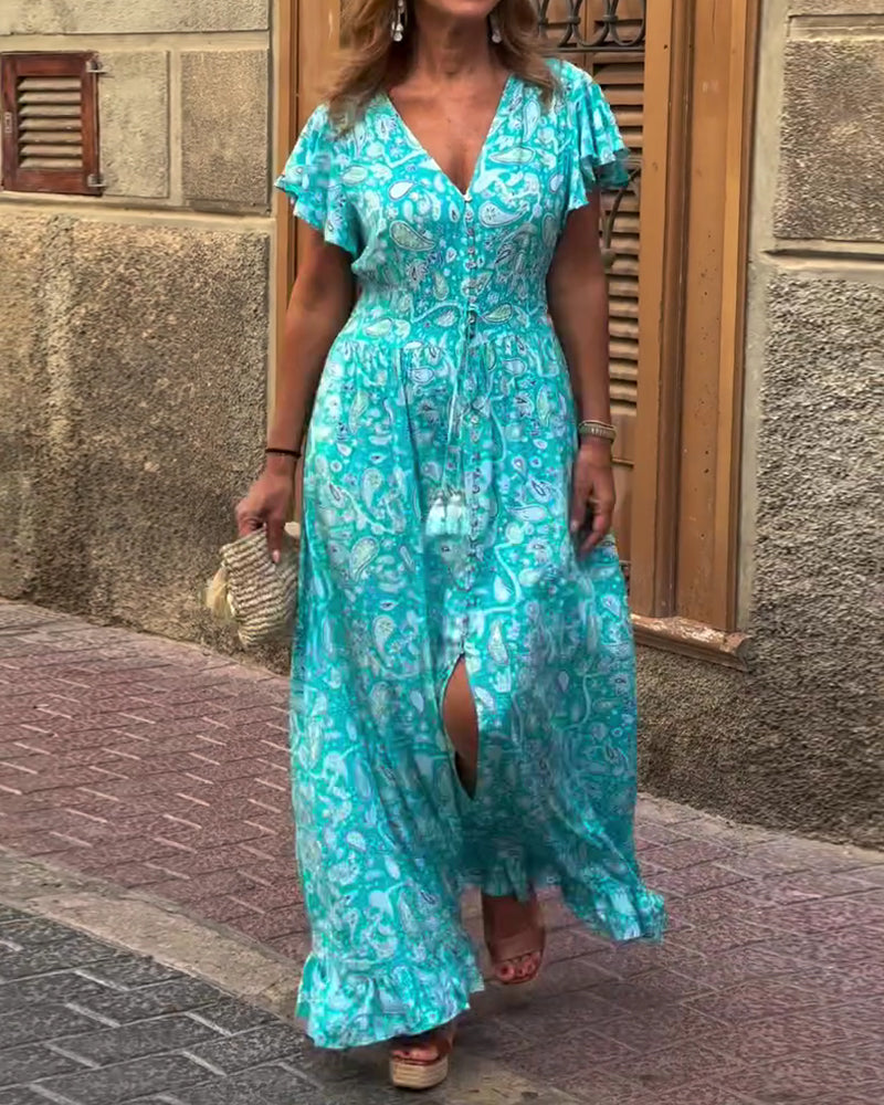 Kleid V-Ausschnitt Rüsche Schnürung