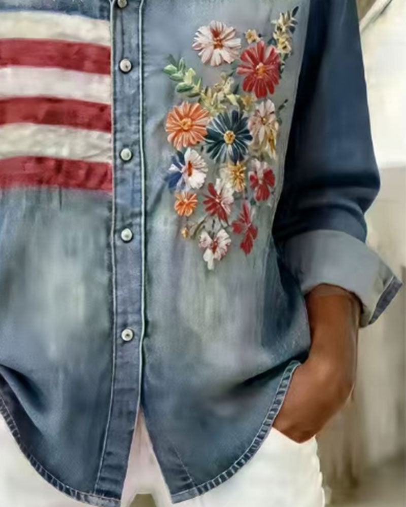 Hemd Umlegekragen Druck Stickerei