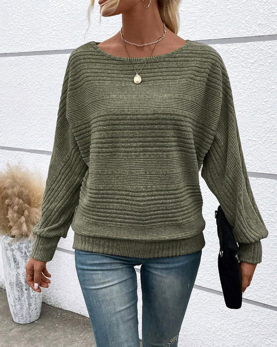 Einfarbiges Langarmshirt mit Rundhals und Streifen