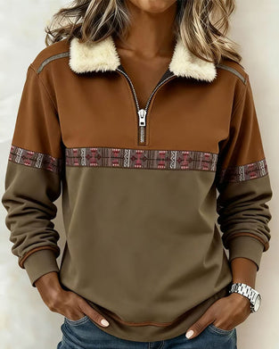 Sweatshirt Fleece Farbblock Halber Reißverschluss