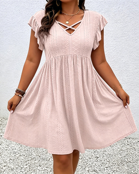 Kleid Einfarbig Durchbrochener Lotusblätterärmel