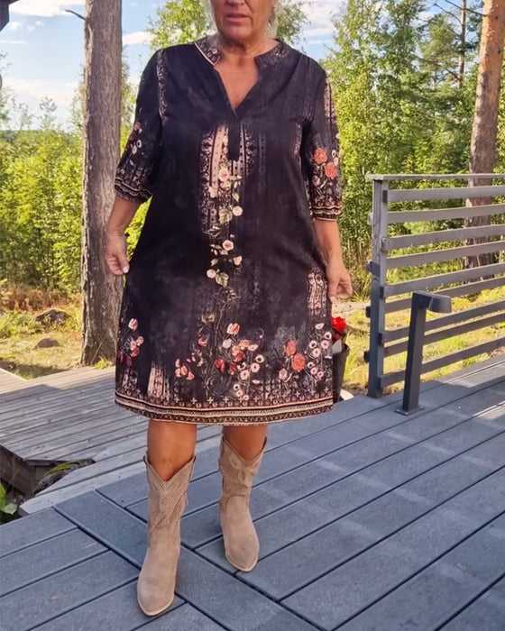 Kleid V-Ausschnitt Blumenmuster