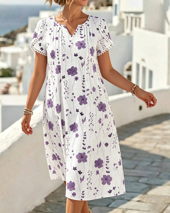 Kleid Lässig Druck Strukturiert