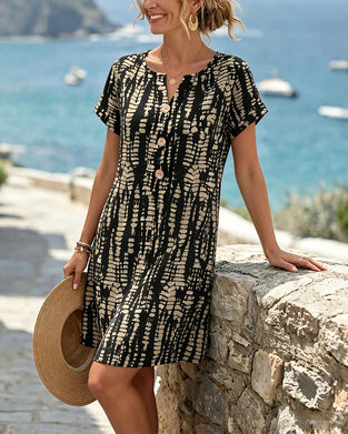 Kleid Kontrastfarbe Kurzarm A-Saum