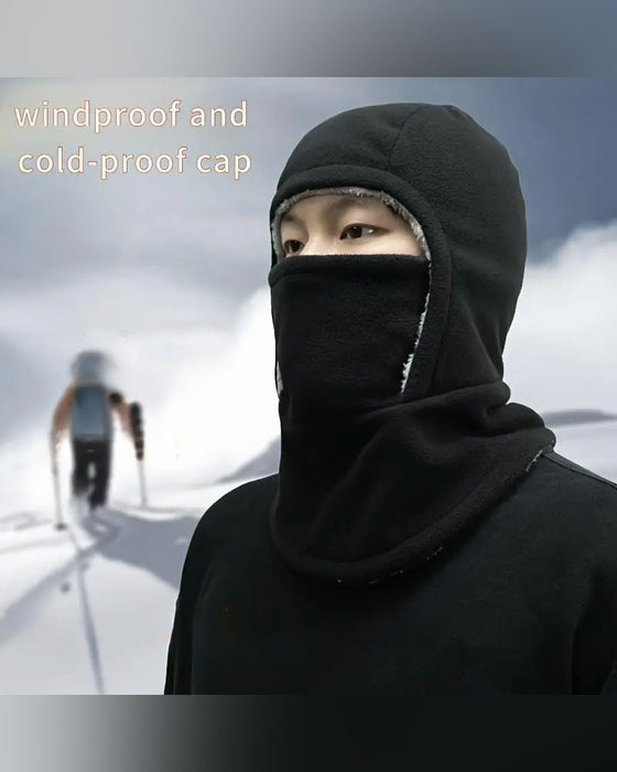 Winter 2 In 1 Mütze Und Gesichtsmaske Winddicht Dickes Fleecefutter Für Outdoor-Sport Schwarz