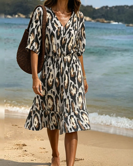 Lässiges A-Linien-Kleid Mit Leopardenmuster